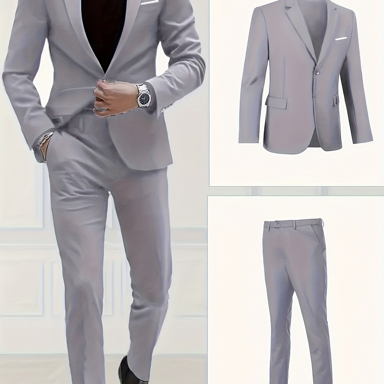 Men's 2-Piece Suit Set Polyester Solid for Wedding Party Banquet