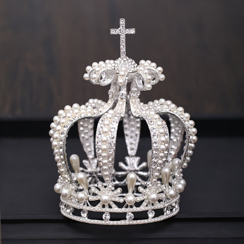 Women's Tiara Crown with Baroque Crystal Faux Pearls for Weddings and Bridal Parties