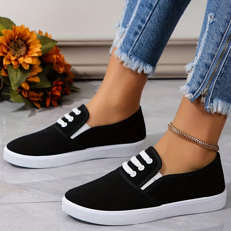 Women Slip-On Sneakers White Casual Shoes Breathable Fabric Rubber Sole