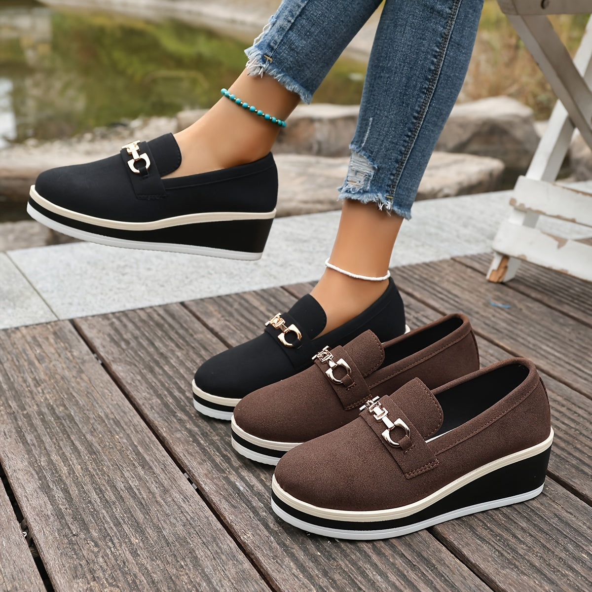 Women’s Mid-Top Platform Sneakers Casual Slip-On Flat Shoes Beige