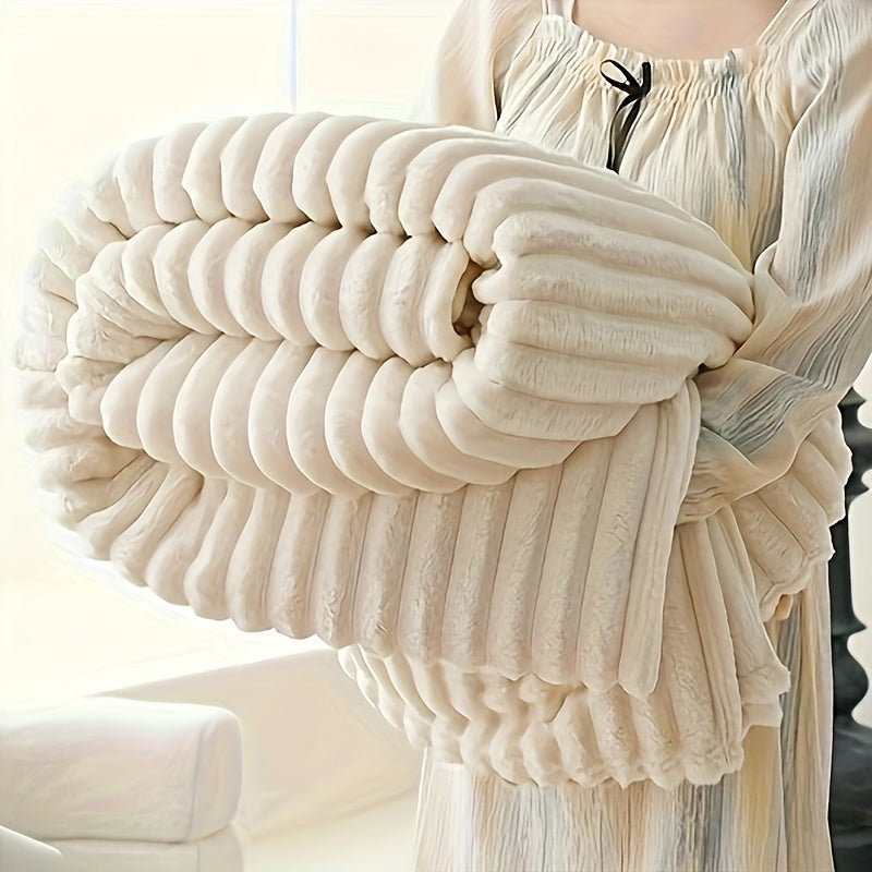 Manta de pelo sintético beige crema, suave, de doble cara, decoración acogedora para sofá y cama
