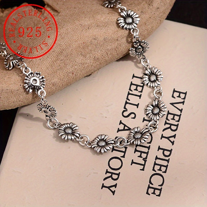 Sterling Silver Sunflower Charm Bracelet for Women with October Birthstone