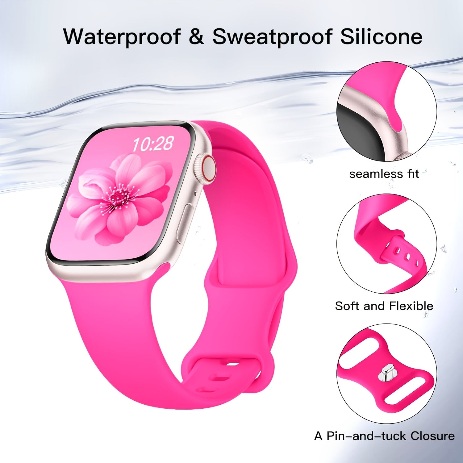 Waterproof Silicone Sport Watch Band with Floral Design for Apple Watch 38mm-49mm