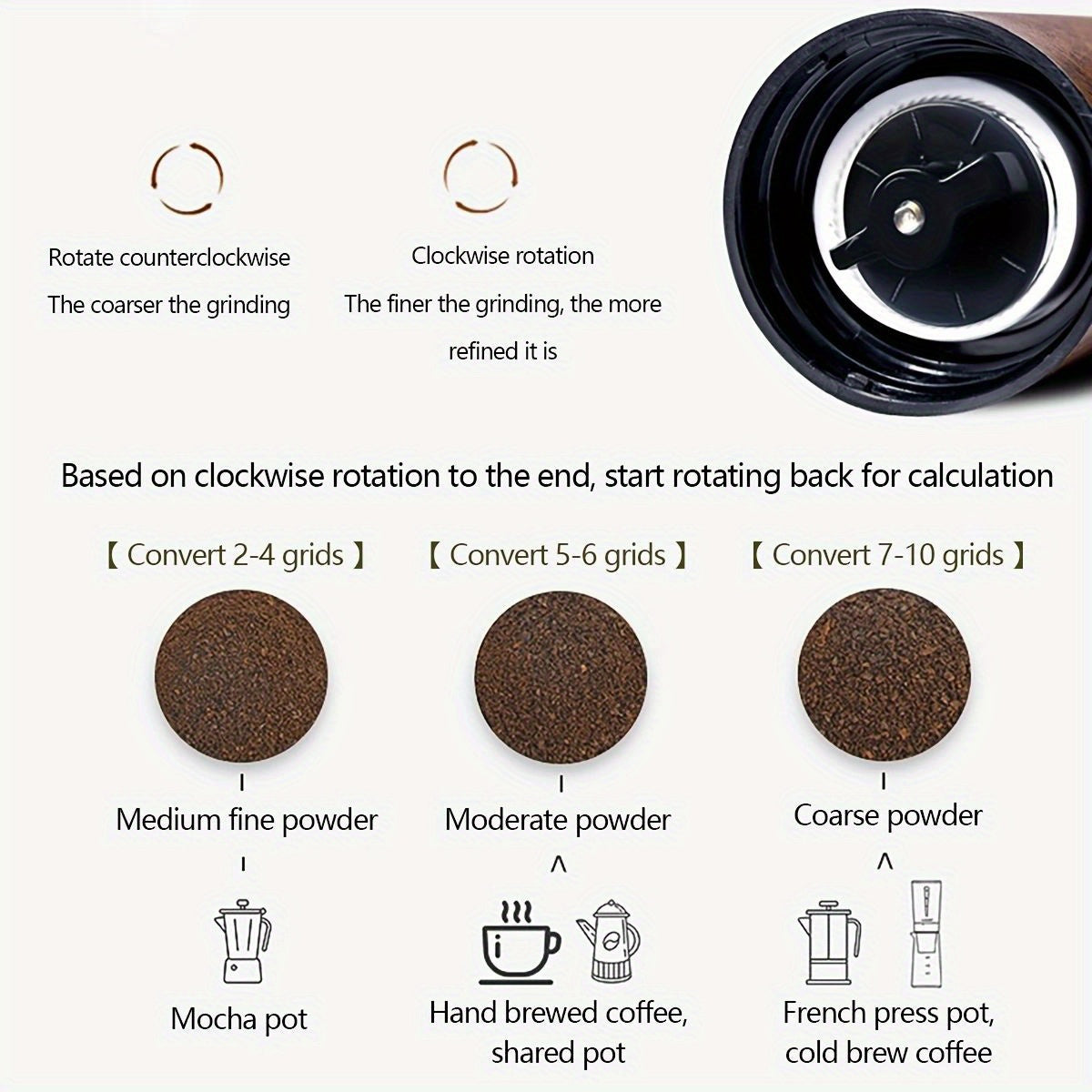 2 piezas de molinillo de café portátil de manivela con cuerpo de acero inoxidable, mango de madera y cepillo de limpieza