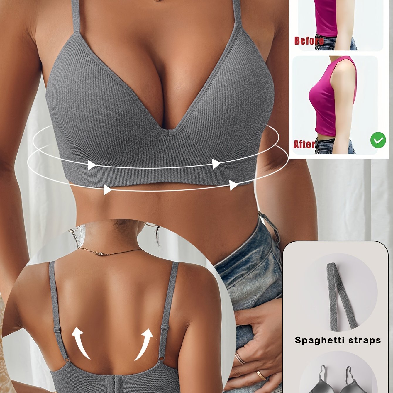 Pink Push-Up Bra with Ribbed Texture Adjustable Straps Fixed Pad No Underwire Vintage Style Nylon Elastane