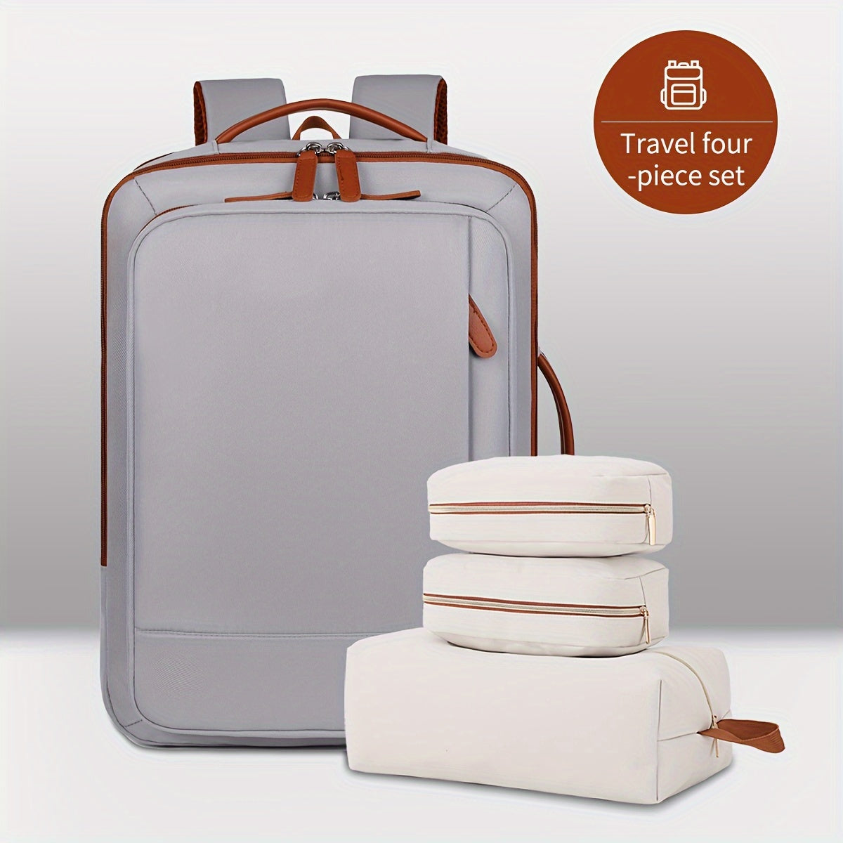 40L Travel Backpack with USB Charging and Packing Cubes for Weekender College Office Khaki