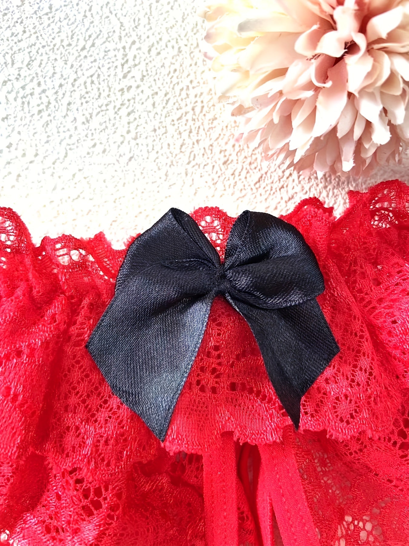 Women's Lace Open Crotch Thongs with Bow Mesh Panties Sexy Lingerie