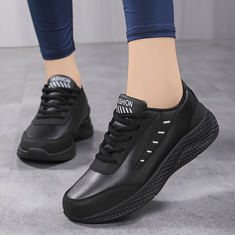 Women's Casual Lace-Up Sneakers Thick-Soled Waterproof Running Shoes