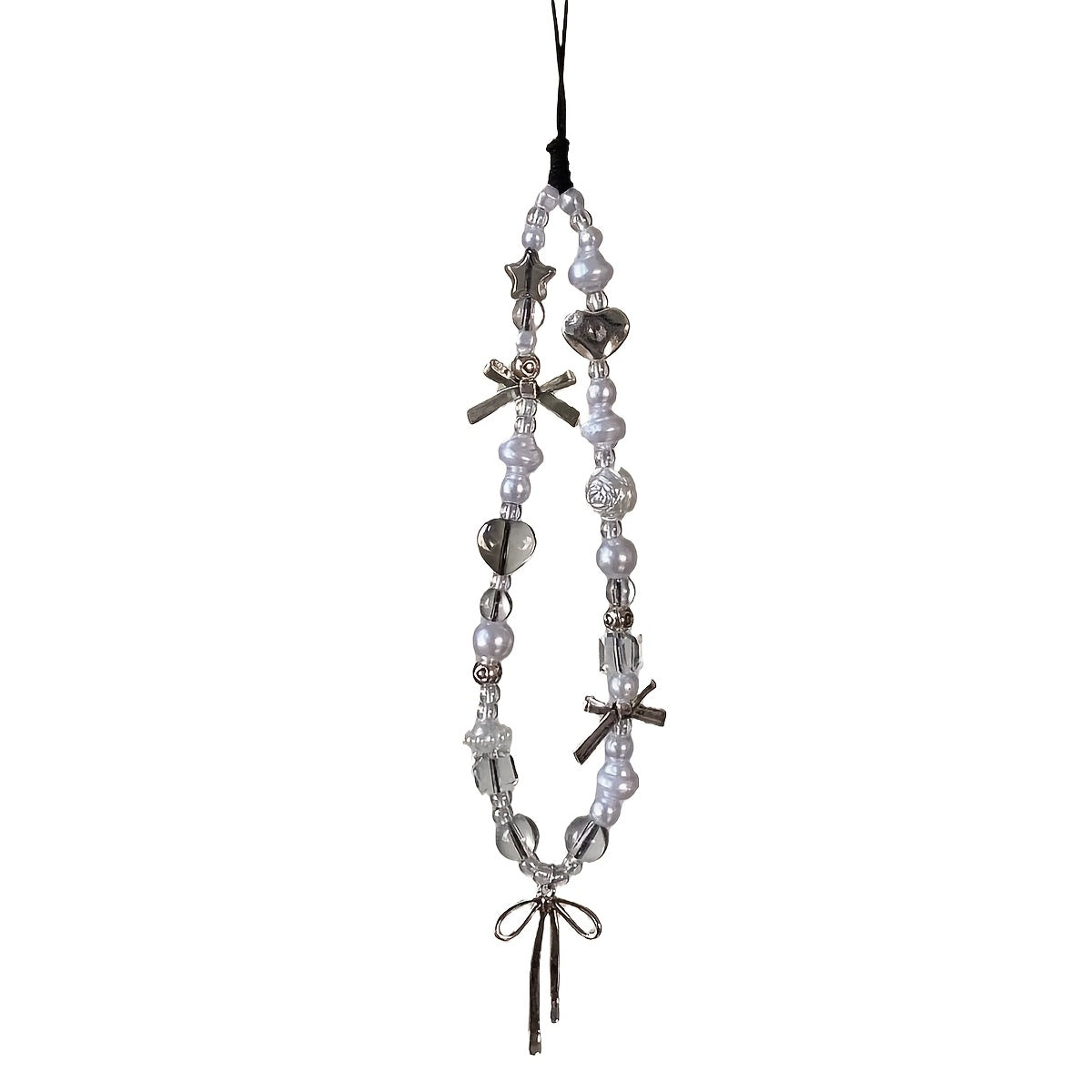 Silvery Gray 3D Bow Phone Accessory with Pearl Beads for Mobile Phones