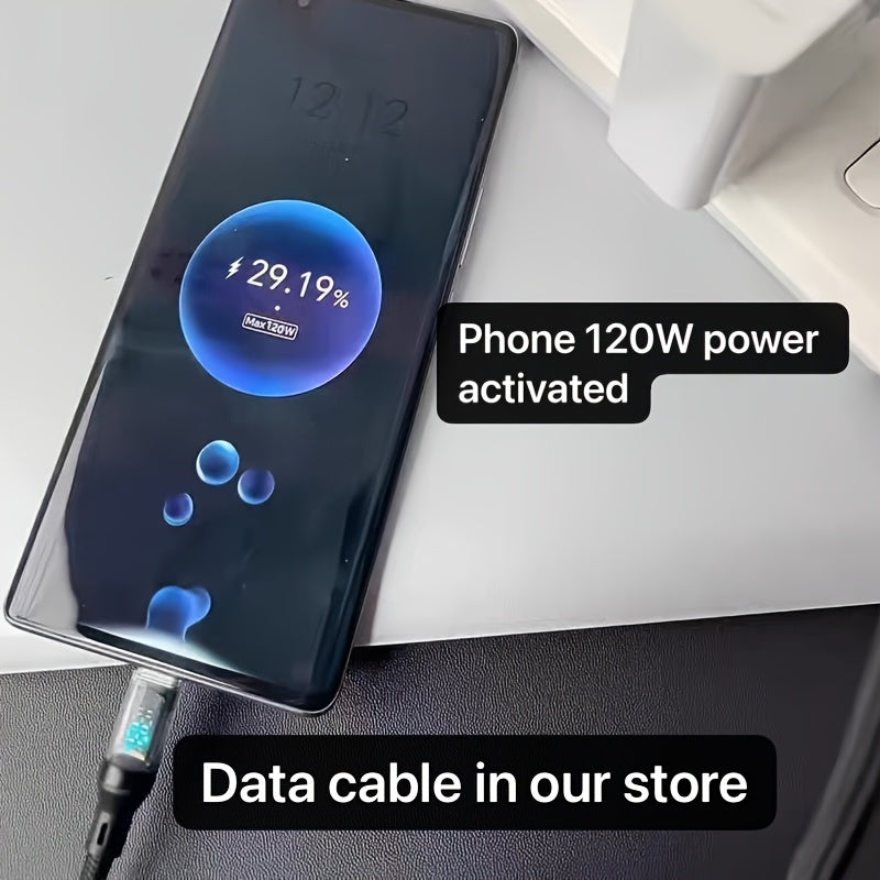 Cable de carga USB-C de 120W con pantalla LED de potencia, cable de datos plano de PVC