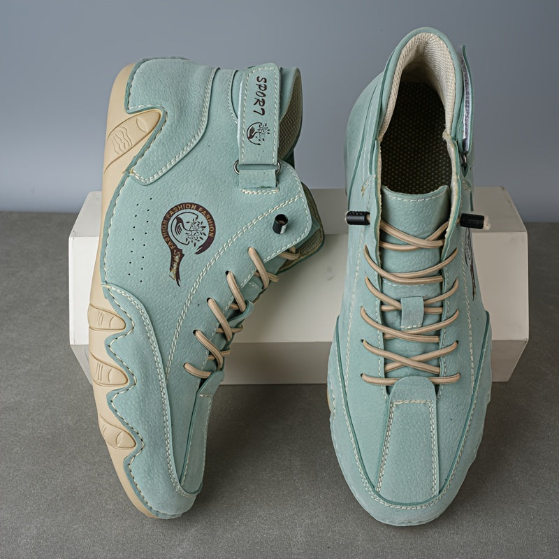 Erkaklar uchun hayvon naqshidagi shoelace ankle boots krossovkalari, 8 rang variantida, juda nozik tolali yuqori qismi, nafas oladigan PU astar, barcha mavsumlarda ochiq havoda qulaylik uchun sirpanmaydigan kauchuk taglik, ko'p maqsadli.