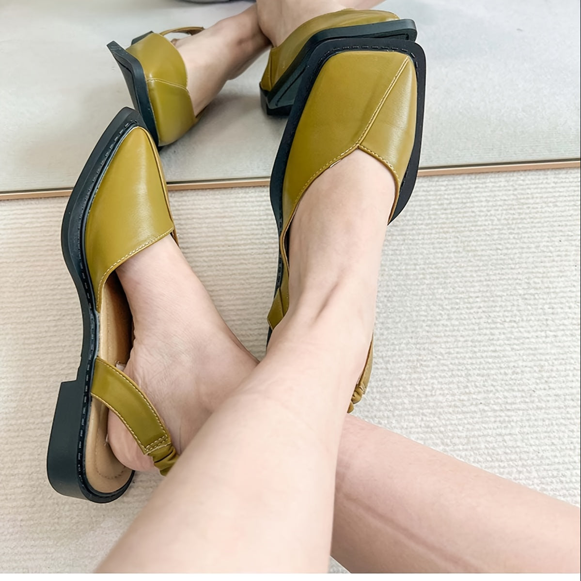 Zapatos planos de punta cuadrada para mujer con tacón bajo, color sólido o estampado de leopardo, comodidad para todas las estaciones