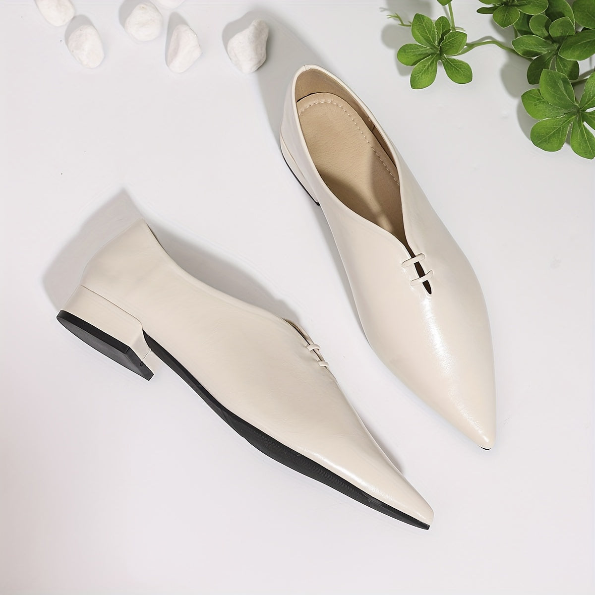 Women's White Pointed Toe Waterproof Mary Jane Flats for Winter and Casual Wear