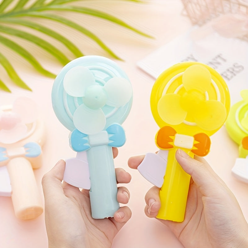 Mini Hand-Press Fan Cartoon Lollipop Design Portable No Power Needed