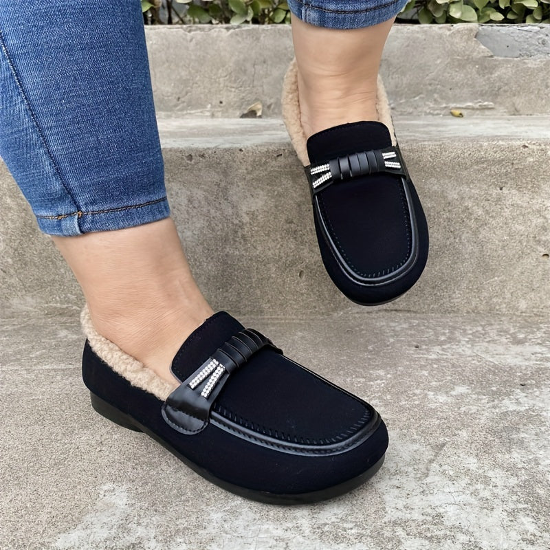 Women's Plush-Lined Loafers Cozy Slip-On Flats Dark Brown