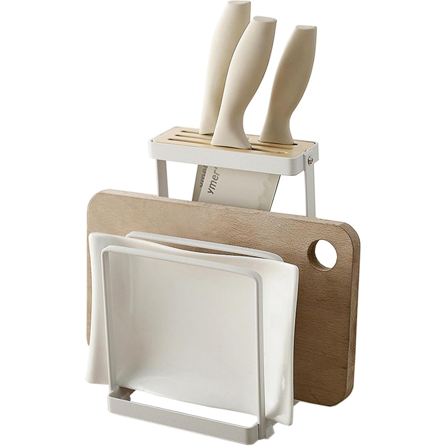 Metal Knife Block Organizer for Kitchen Cabinet, Universal Cutting Board Storage
