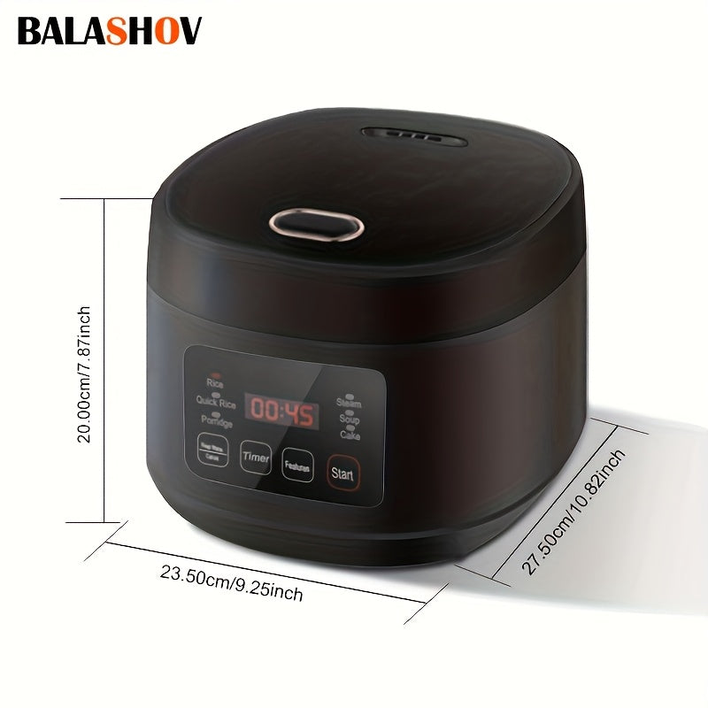 Balashov EU plug 3L aqlli guruch pishirgich 3-5 kishi uchun, 6 ta pishirish funksiyasi, 24 soatlik bron qilish va issiqlikda ushlab turish funksiyasi bilan, qora rangdagi yopishmaydigan qozon bilan guruch, kastryulka va sho'rva pishirish uchun.