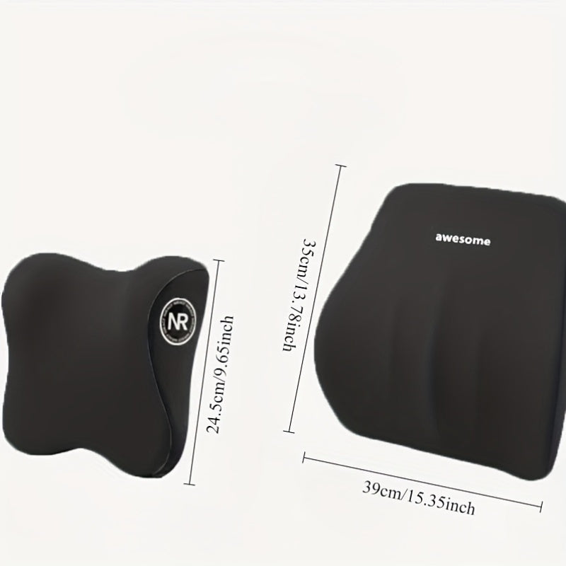 Memory Foam Car Headrest and Lumbar Support Set for Universal Fit in Car Seats