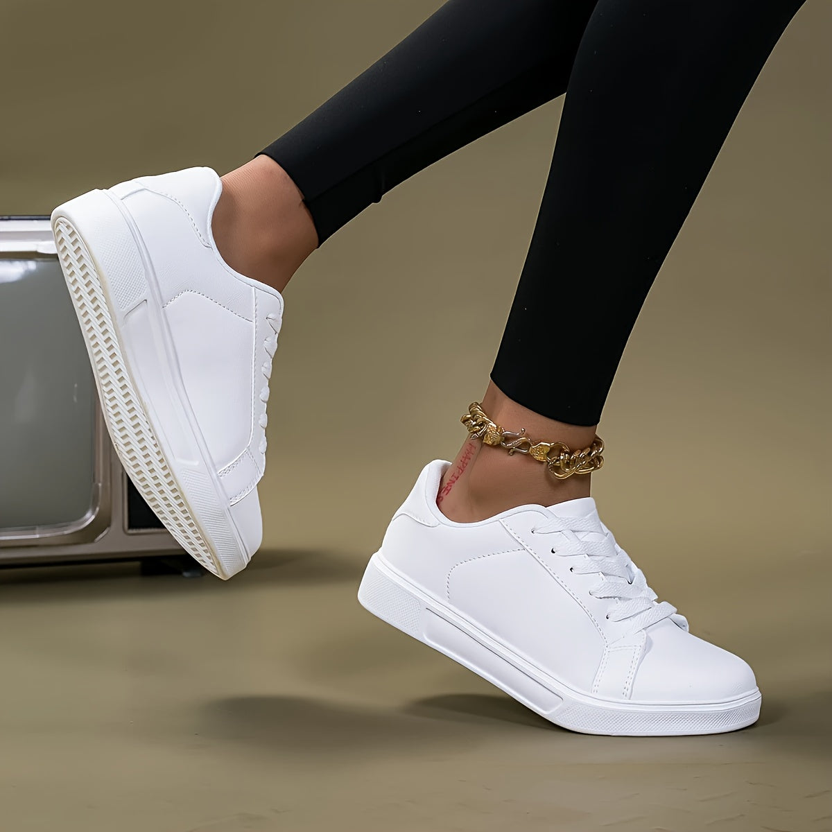 Women's Casual White Sneakers Low-Top Breathable Fabric Slip-On Shoes
