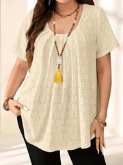 Plus o'lcham ayollar uchun kundalik qisqa sleeve tee, bir xil rang, qulay fit, nafas oladigan top