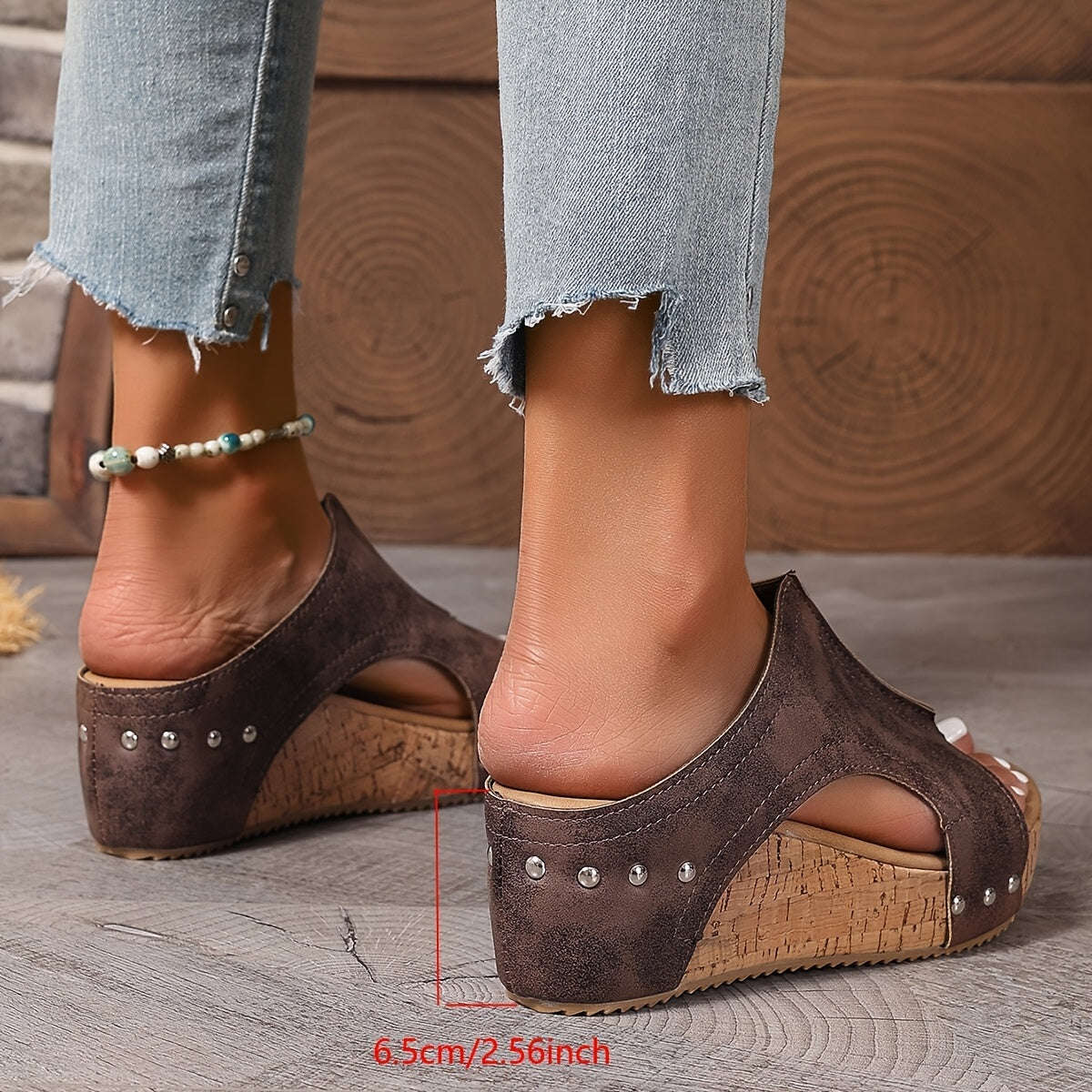 Women's Faux Leather Wedge Sandals Open Toe Slip-On All-Season