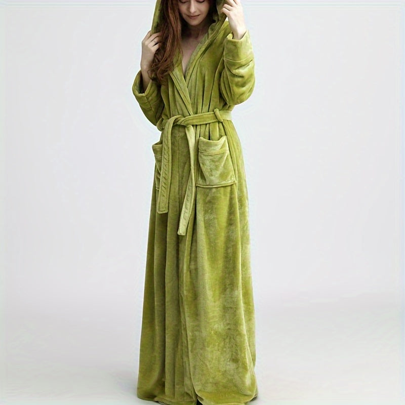 Koral Fleece Hamom Kiyim, Uzoq Yengli, Juftlik Usuli, Qopqoqli, Kuz va Qish Uchun