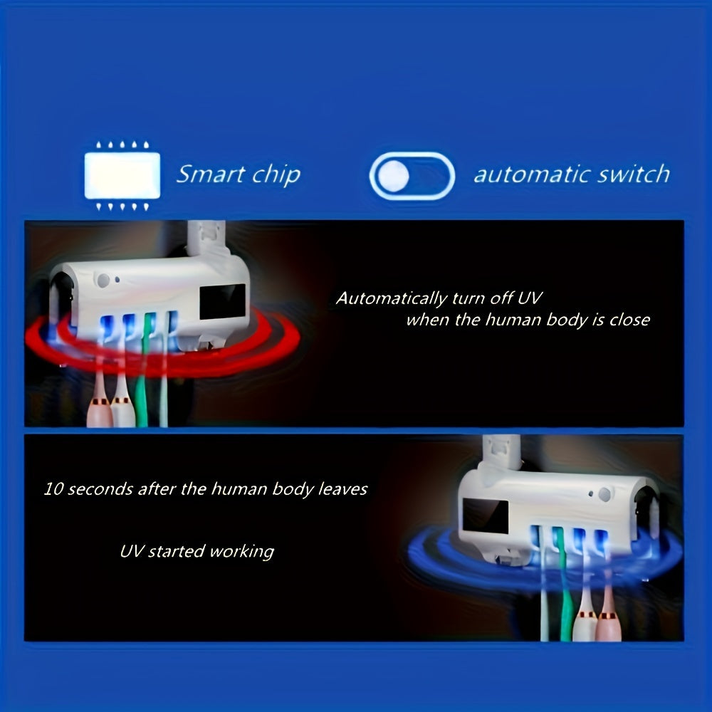 UV Electronic Toothbrush Holder with Toothpaste Dispenser Wall Mount Rechargeable Battery