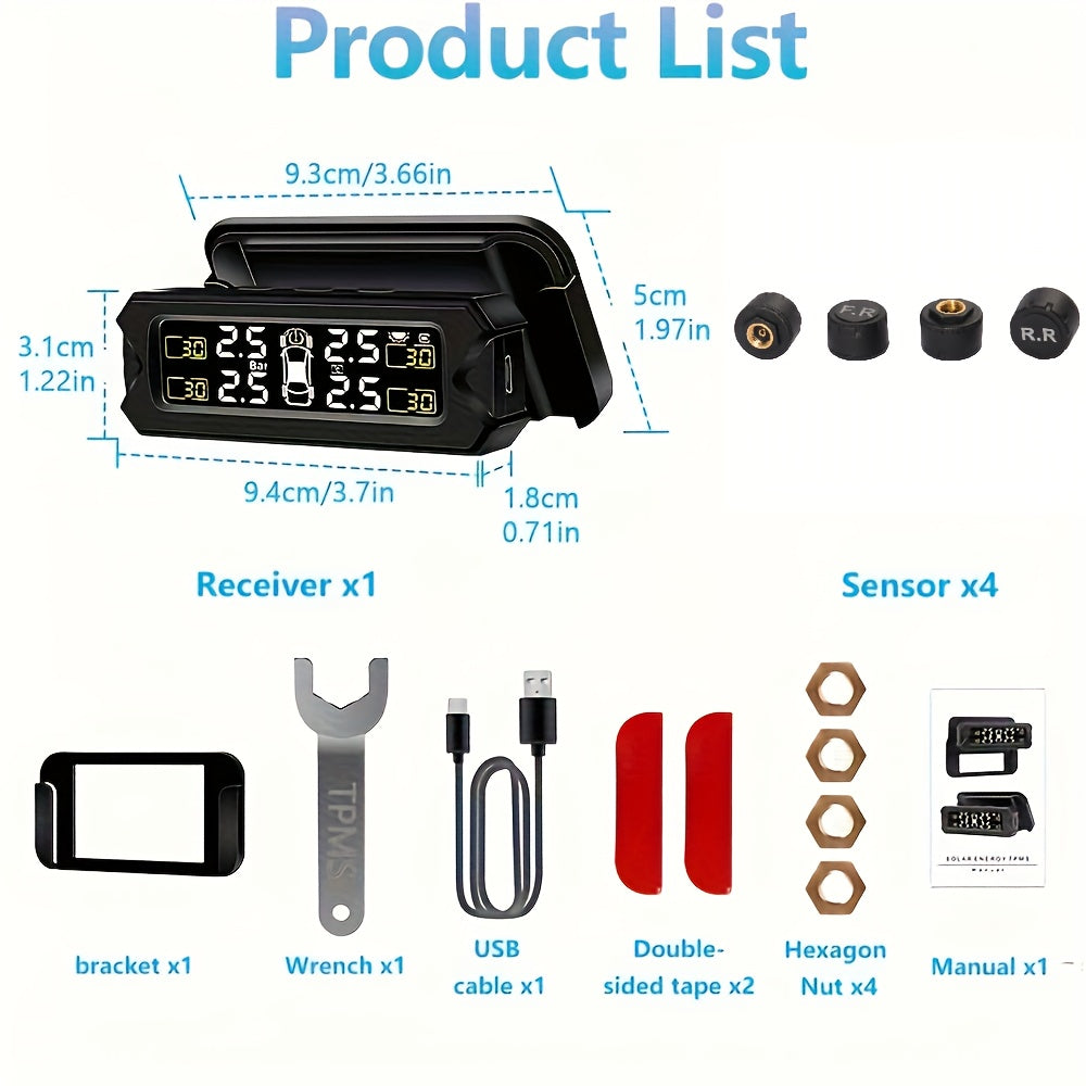 Solar-Powered Tire Pressure Monitoring System for Vehicle Wheel Gas Pressure