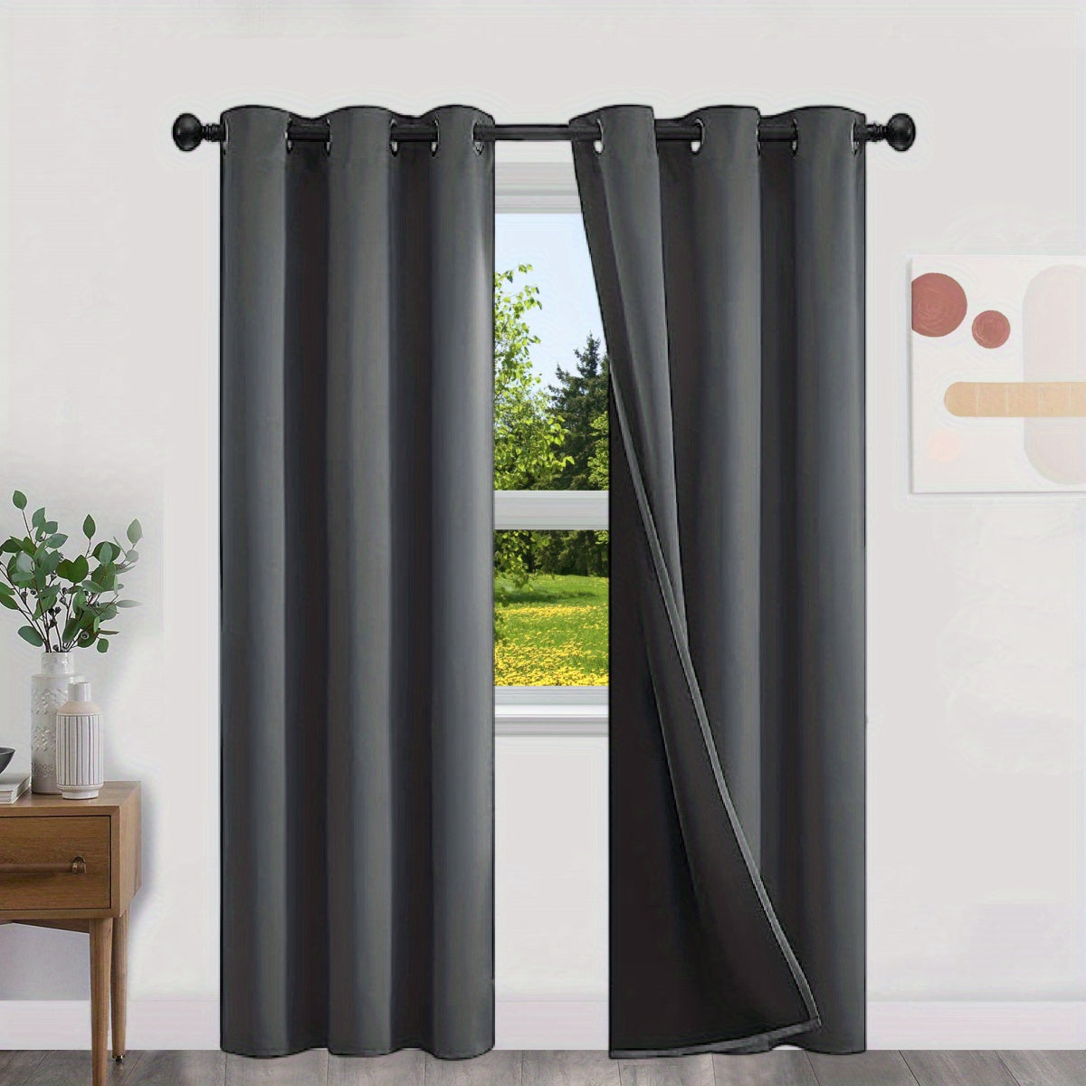 Blackout Curtains 100% Opaque with Lining 2 Pieces for Bedroom Living Room