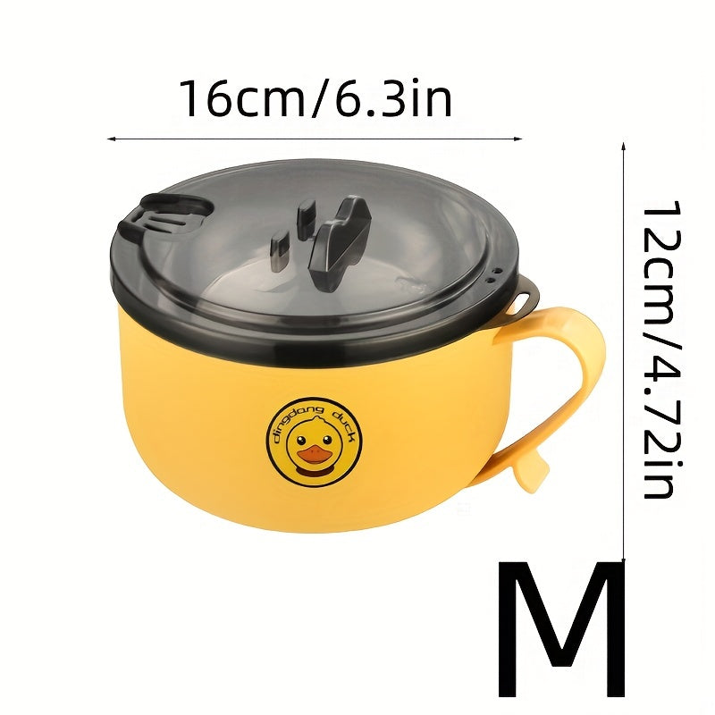 Stainless Steel Noodle Bowl with Lid Drainage Handles Heat-Resistant for Dormitory