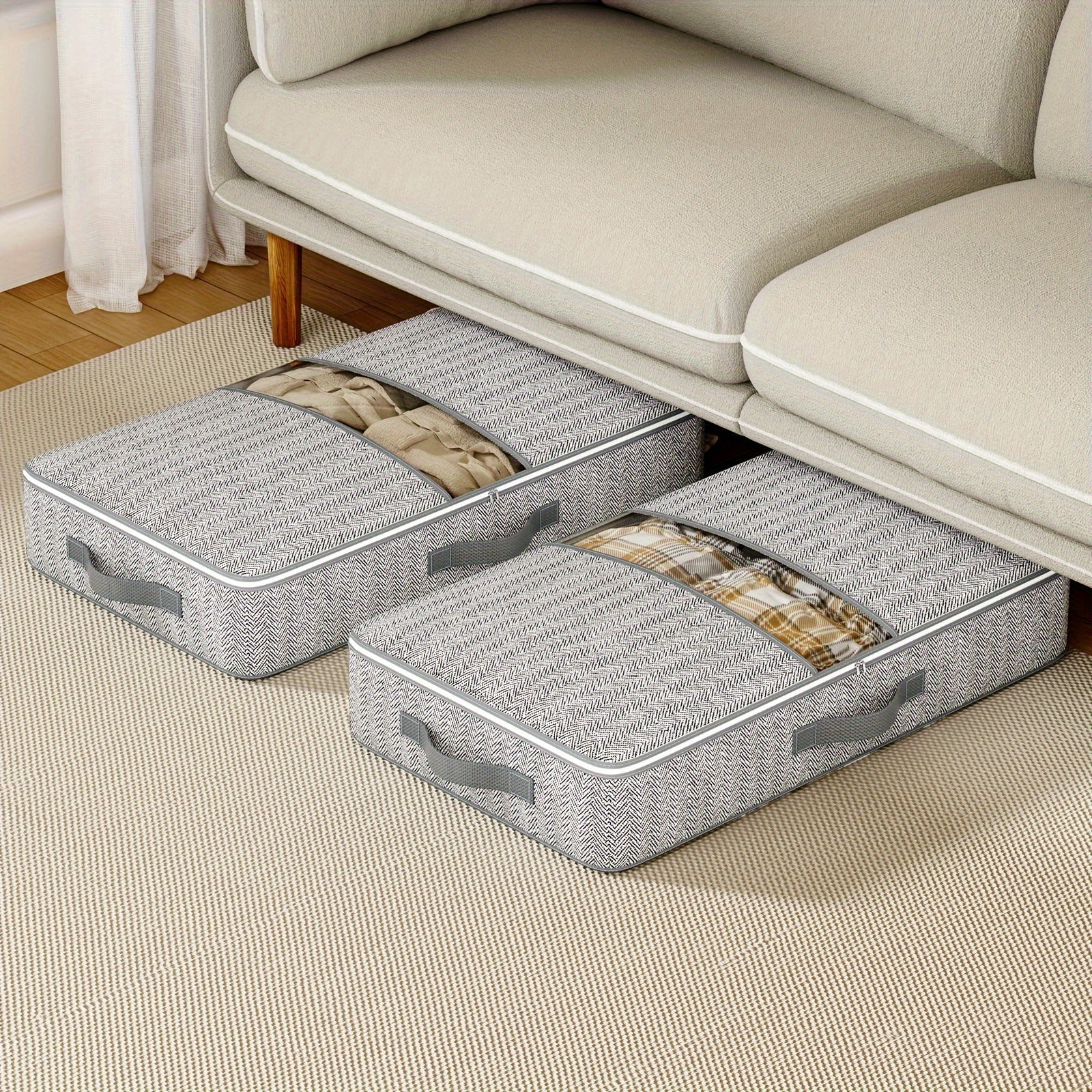 Foldable Gray Non-Woven Storage Bag with Large Capacity and Clear Window for Clothes and Home Organization