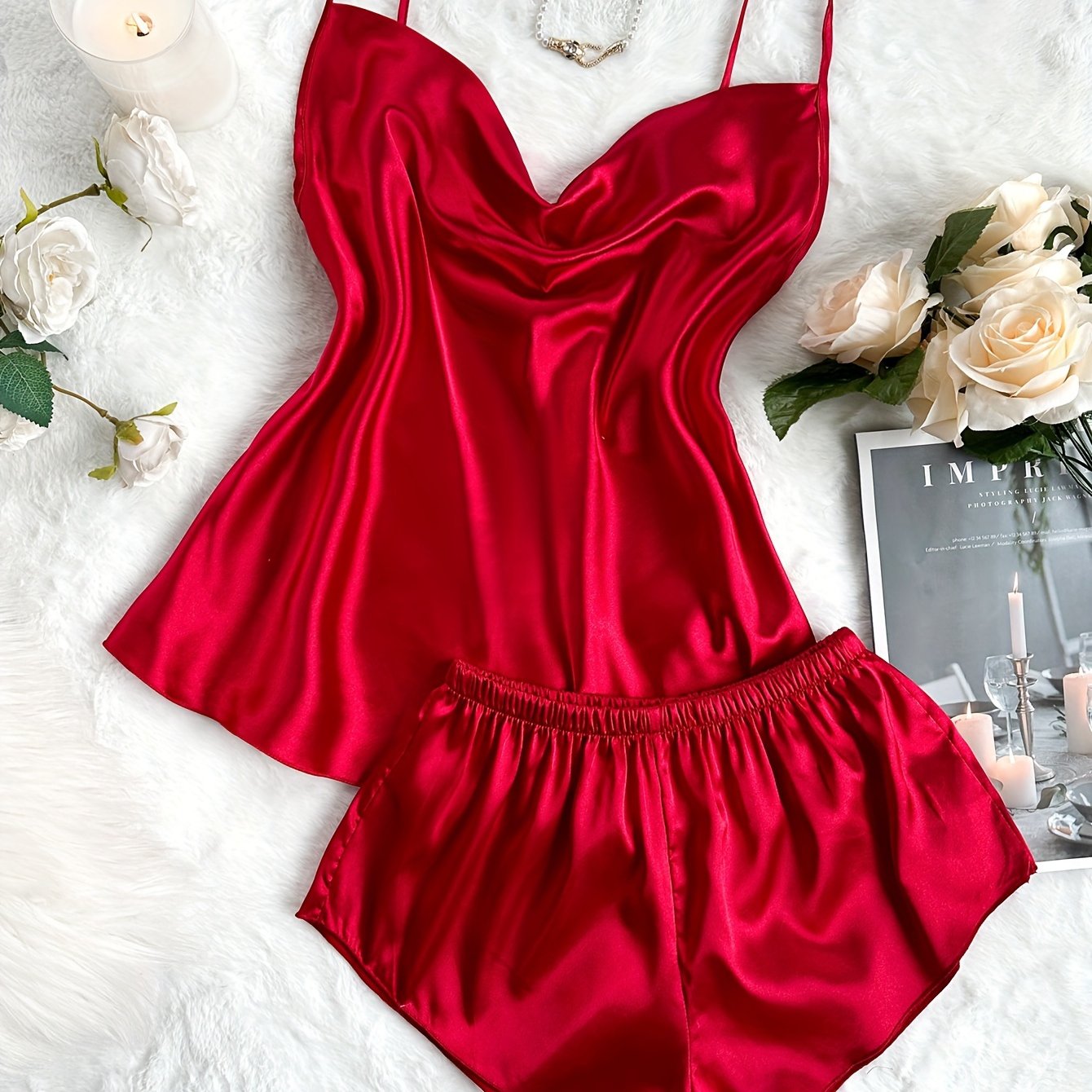 Conjunto de pijama de satén para mujer con top sin espalda y pantalones cortos para ropa de noche de verano