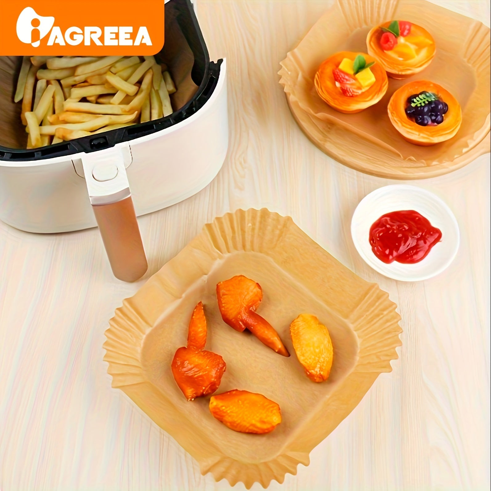 Kvadrat bir martalik qog'oz linerslar uchun havo fritöz 50-200 dona, yopishqoqsiz, oqib ketmas, yog' va suvga chidamli