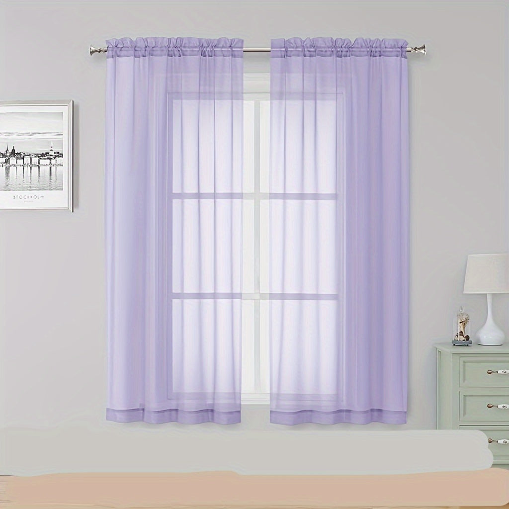 Terylene Gauze Curtains 2-Piece Set Semi-Transparent Light-Filtering Home Decor
