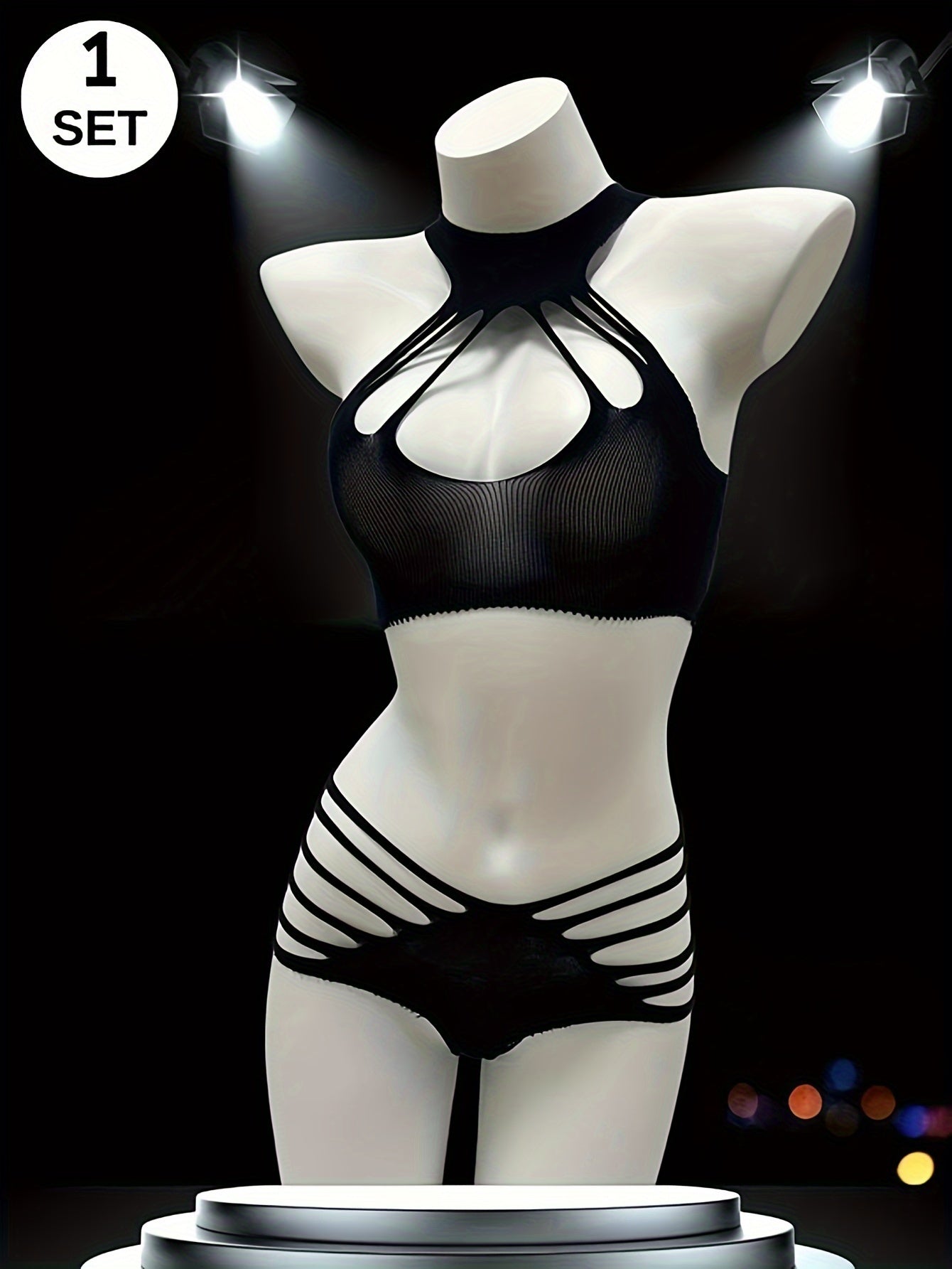 Women's Pink Hollow Fishnet Lingerie Set Sleeveless See Through for Party and Valentine's Day