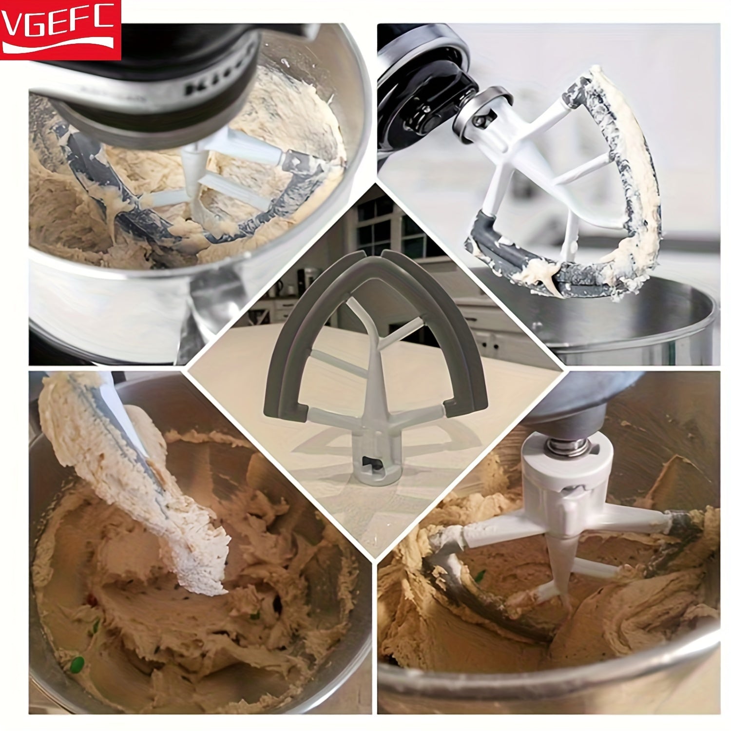 Batidor de borde flexible universal para batidoras de 4.5-5 qt, silicona de grado alimentario, aluminio