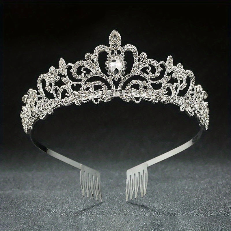 Women's Vintage Bridal Crown with Rhinestones Sparkling Hair Accessory
