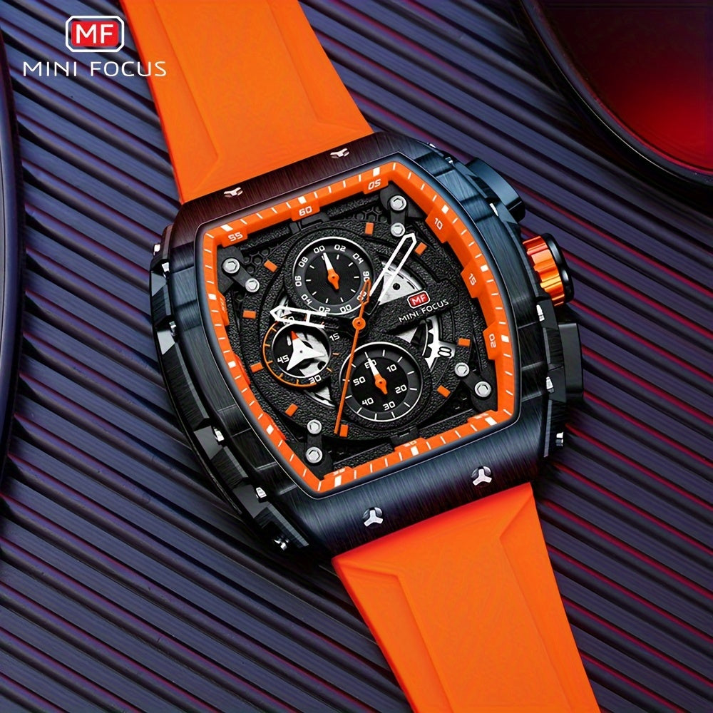Women's Mini Focus Chronograph Quartz Watch Tonneau Pointer Silicone Strap Auto Date
