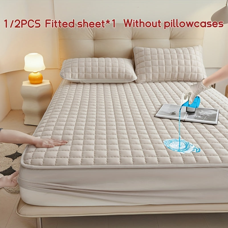 Waterproof TPU Fitted Sheet Thickened Quilted Breathable Soft and Comfortable Square Color