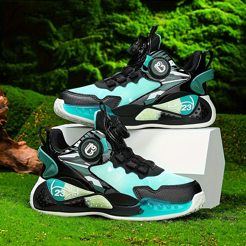 Детские всесезонные кроссовки из PU с вращающейся кнопкой-застежкой для мальчиков и девочек