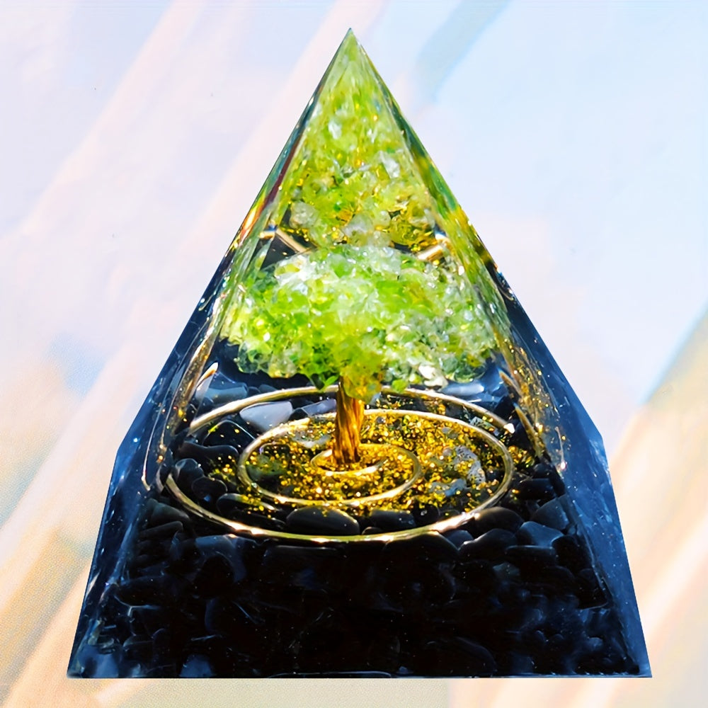 Healing Energy Pyramid with Copper Wire Tree of Life Orgonite Chakra Meditation Tool with Resin Stones