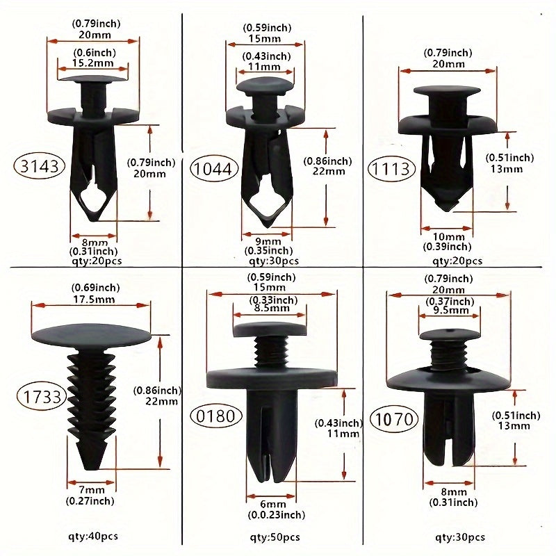 190 Pieces Car Retainer Clips Kit Durable ABS Plastic Fasteners for Trim Panels Bumpers