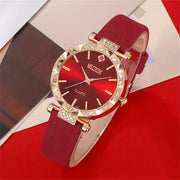 Ladies' Quartz Watch with Red Strap and Jewelry Set Including Necklace Earrings Ring