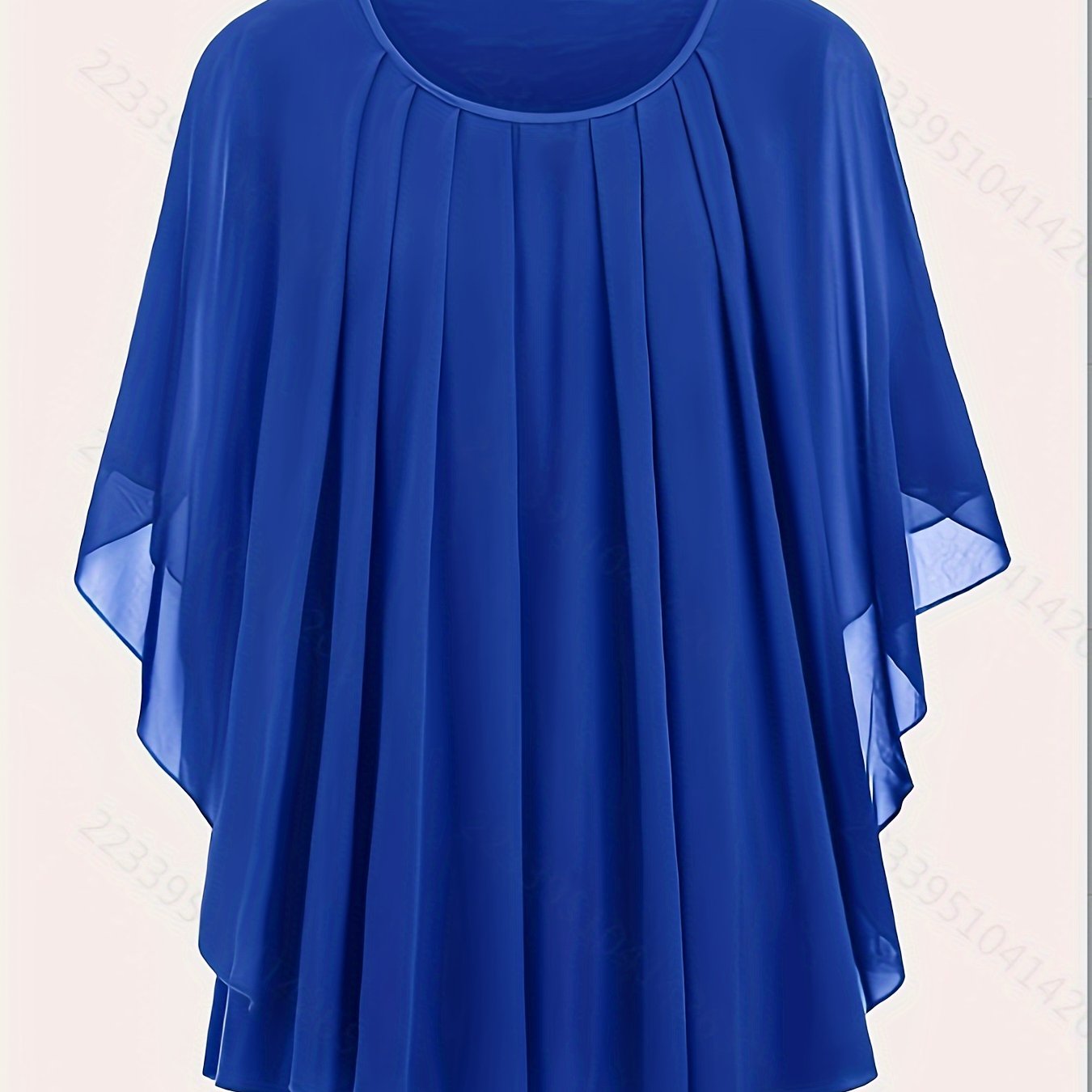 Plus Size Solid Pleated Batwing Sleeve Blouse with Crew Neck for Spring and Summer