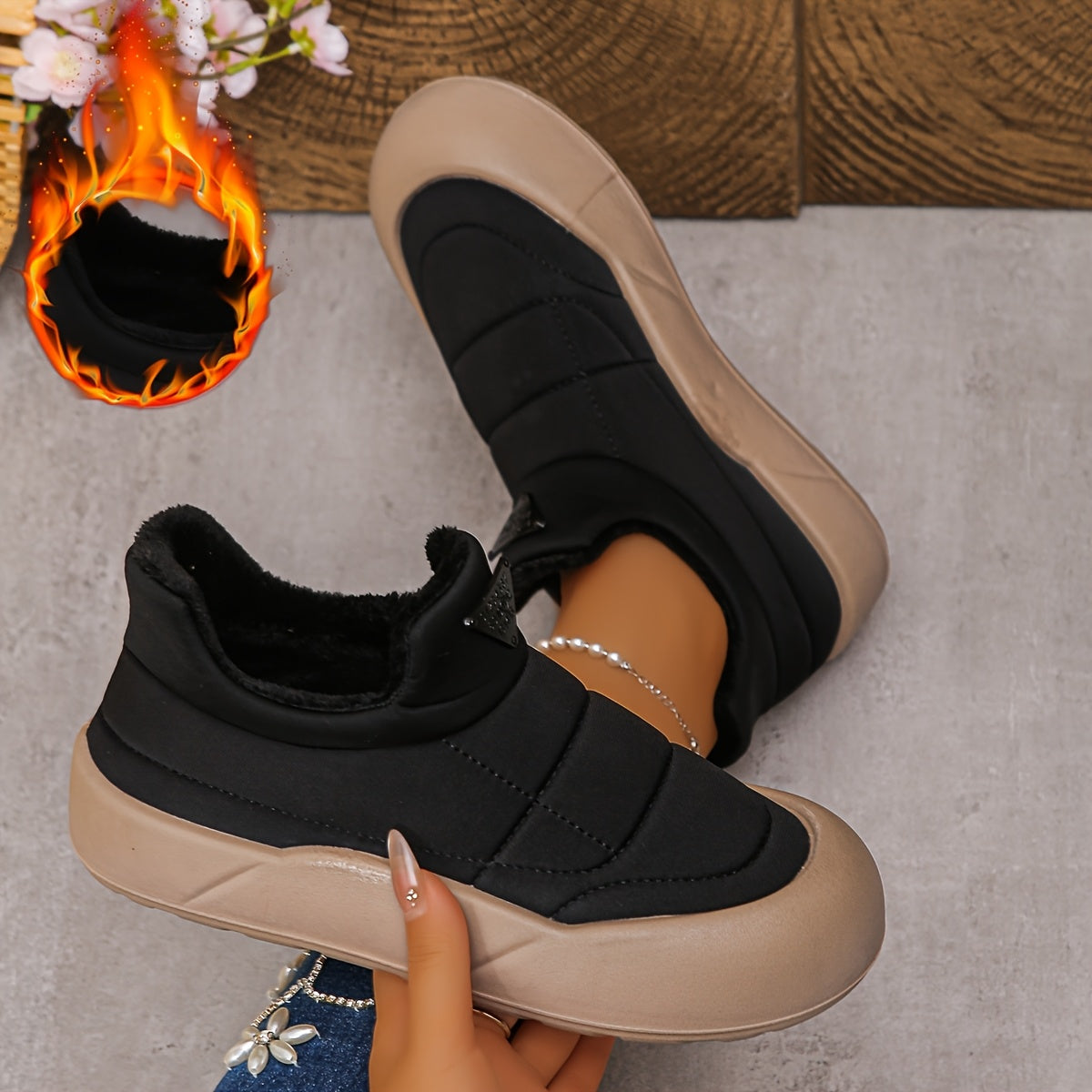 Women's Winter Shoes Fleece Lined Non-Slip Durable Waterproof Black/Brown