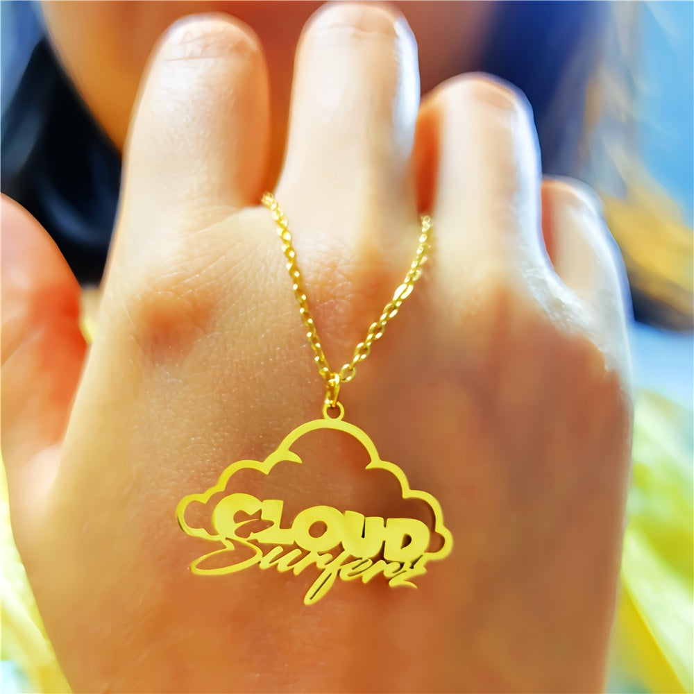 Women's Stainless Steel Necklace with Personalized Name Pendant and Cloud Design for Weddings, Gifts, and Celebrations