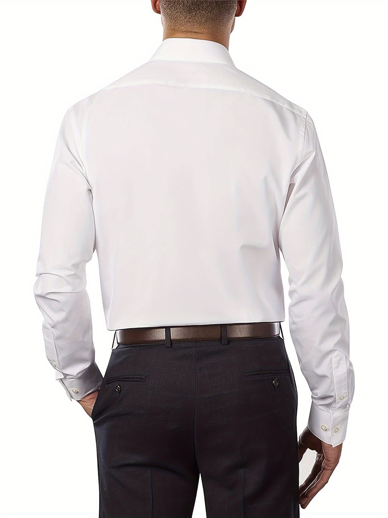 Men's Solid Color Long Sleeve Dress Shirt Cotton Polyester Regular Fit for Formal Wear