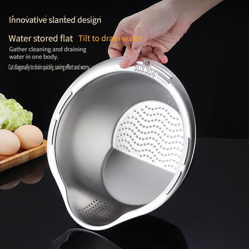 Stainless Steel Kitchen Colander and Washing Bowl for Rinsing Fruits and Vegetables