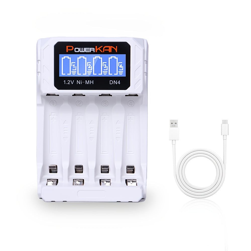 4-uyali USB Type-C Batareya zaryadlagichi AA AAA Ni-MH Ni-Cd batareyalari uchun LCD displey bilan