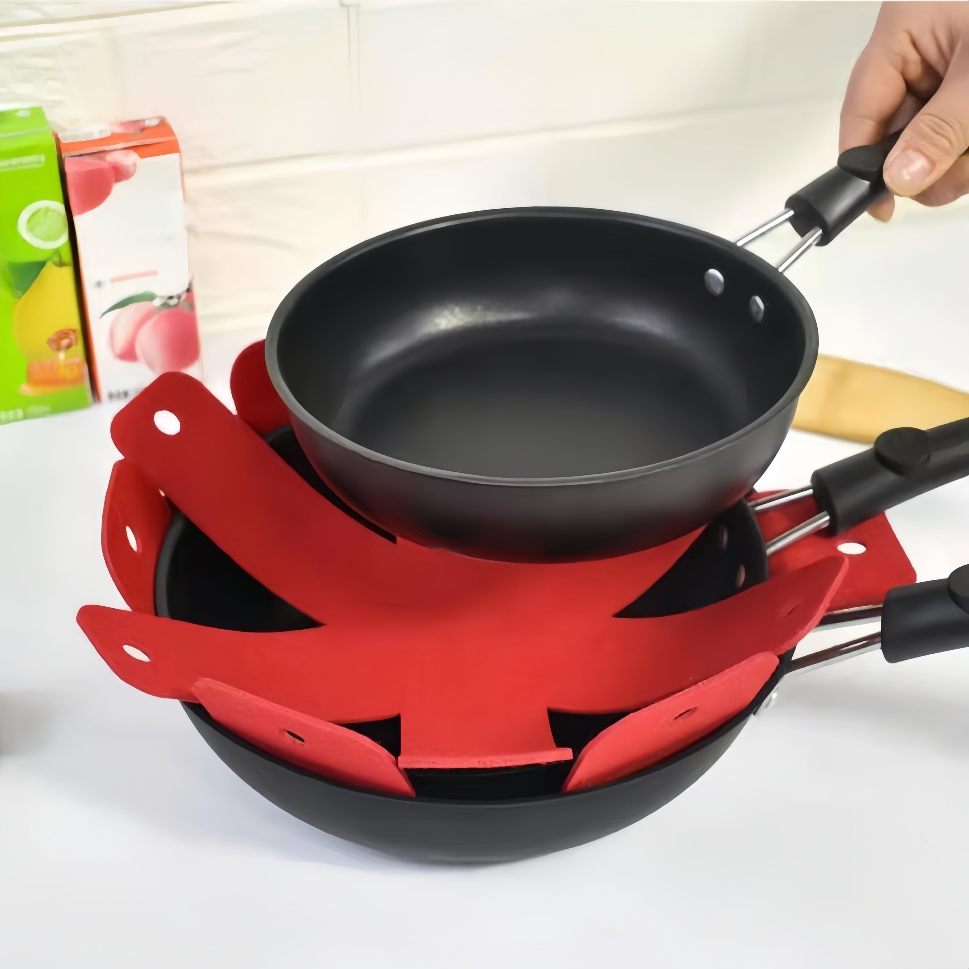 Set of 6 Round Felt Pot Holders Heat Resistant Non-Slip Kitchen Mats for Pots and Dishes